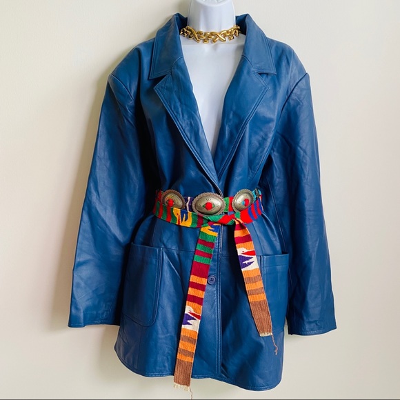 Beautiful Blue Genuine Leather Vintage Blazer Style Jacket - Picture 2 of 12